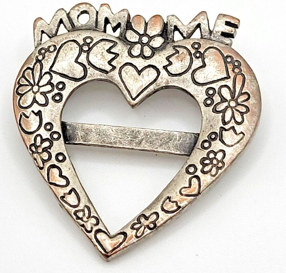 Mom Loves Me Heart Frame Brooch Pin 1.5in tall